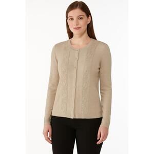 Liz Claiborne Beige Lace Detail Long Sleeve Button Down Cardigan Womens Extra La